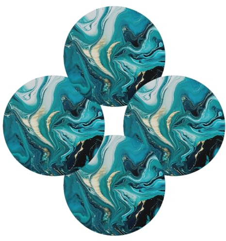 Marble Turquoise Round Placemats Set of 4, Abstract Teal Place Mats for Plates Dishes Non-Slip Washable Table Mats for Home Kitchen Dining Table