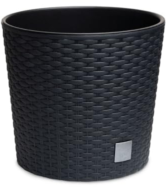 astor24 - Premium Blumentopf Pflanzkübel 25 Ø cm inkl. Einsatz Schwarz in Rattan Optik - Pflanzkübel - Übertöpfe -Blumentopf für Haus und Garten