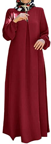 PMUAFG Muslimische Kleider Damen,Abaya Kleid für Frauen Langarm Lässig Jilbab Kleid Einfarbig Lose Gebetskleid Islamischer Tageskleid Muslimische Kleidung Damen Gebetskleidung für Frauen