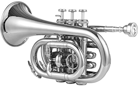 Pocket Trompete, Mini Design B-Flat Pocket Trompete, leichte Transportierbarkeit, hervorragender Klang für Schüler, Anfänger, Profispieler und Musiker im Studio oder auf der Reise