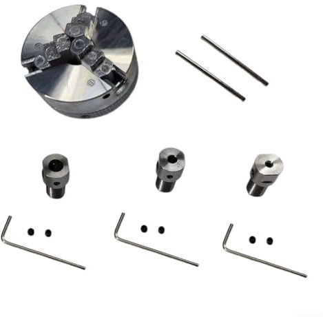 Mandrino autocentrante compatto a 3 ganasce per torni, include biella e strumenti chiave (5 mm)