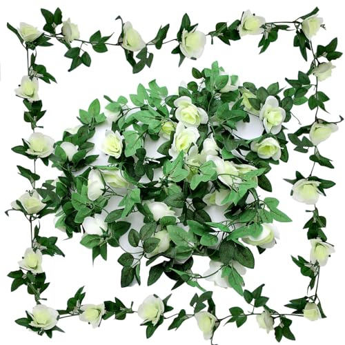 Aimeke 2Stk Rosengirlande Blumengirlande Künstlich Hängende Rosen Girlanden | Künstliche Blumen Hängende Pflanze Rosenranken für Blumenwand Deko Hochzeit Garten ZäUne Party (Weiß)