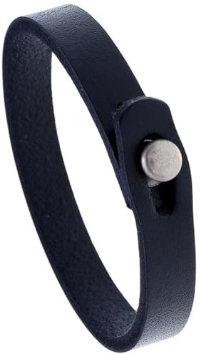 CALFOVERA Bracciale Avvolgente In Pelle Nera Genuina per Uomini Stile Retrò Vintage Punk In Vera Pelle di Mucche A Pieno Fiore Bracciale Polso Regolabile Fatto A Mano Bangle per Uso Quotidiano Gioiell