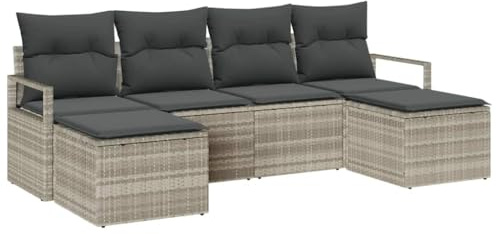vidaXL 6-delars trädgårdsoff set med kuddar Ljusgrå Polyrotning Utemodulär möbelsoffa Bekväm sittplats