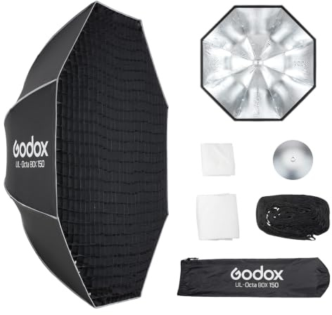 Godox Octa150 Softbox Octogonal 150cm avec Monture Bowens | Soft Box Pliable Portable avec Grille et Diffuseur pour Photo et Vidéo Professionnelle