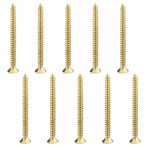 KIXZSAZ 10 Stück Messingschrauben für Holzbauprojekte 10 Stück sortierte selbstschneidende Kreuzschlitzschrauben aus Kupfer mit Senkkopf, B M4*45MM