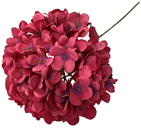 Hortensias artificiales ramo de flores decorativas nupciales boda real látex hogar guirnaldas hojas (rosa caliente talla única)