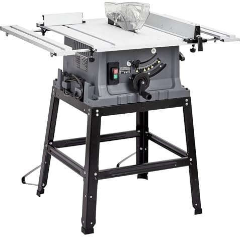 Table Saw 10 Inch 15A Multifunctional Saw With Stand & Push Stick, 5000RPM Portable Jobside Table Saw, 90° Cross Cut and 0-45° Bevel Cut Saw with Adjustable Blade Height for Woodworking, Jobsite
