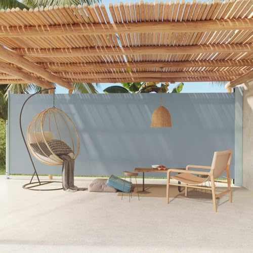 Tenda da sole laterale retrattile 200 x 600 cm, grigia, per esterni e antivento, recinzione da giardino, estensibile, per balconi e terrazze