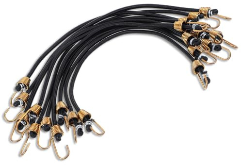 60 Pcs Heavy Duty Mini Bungee Cords with Hooks, 10 Inch Black Rubber Elastic Straps for Camping Luggage Bikes Tents Tarps RVs Cargo Motorcycle