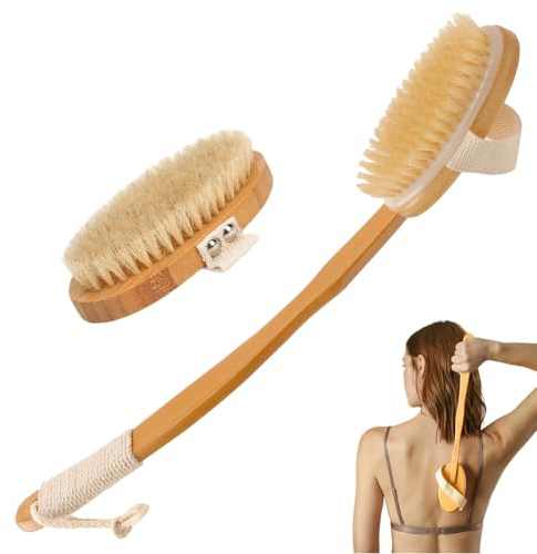 51 cm duschborste rygg badborste med långt handtag avtagbart långt handtag naturborst kroppsborste lång dusch torrborste, för massage peeling borttagning död hud cellulit