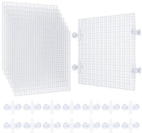 BENECREAT 8 Pcs Plastic Fish Tank Divider with 16 Suction Cups, 30x30cm/11.7x11.7 Inch Aquarium Isolation Grid Board for Separating Different Fish, White