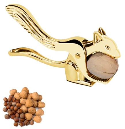Bustlwor Cascanueces de Metal, Herramienta para Romper Nueces en Forma de Ardilla, para Avellanas, Almendras, Nueces Pecanas, Varios Frutos Secos (Dorado)