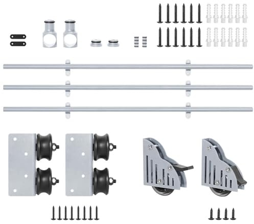 Schiebetürsystem mit silbernen Rollschienen (ohne Leiter), runde Rohre, 1 m–7,3 m, für Dachboden/Haus/Innenräume(Telescopic,300cm Gleisbausatz)