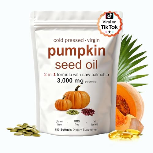 KITABIO Pumpkin Seed Oil, Pumpkin Seed Oil Capsules with Saw Palmetto | 3000mg Cold Pressed | for Hair Growth - Non-GMO - 180 Softgels（N-1）