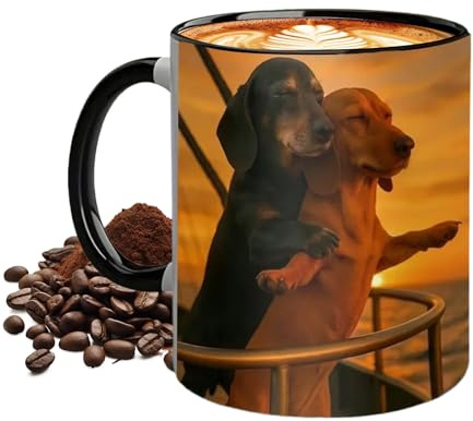 Rukjmqi Taza Para Café Con Perro,325 ml Agarre Cómodo Pareja de Dachshund o Perro - Tazas de Café Originales Pareja de Perros,Para Bebidas Calientes y Frías, Él y Ella, Cumpleaños, Navidad, San