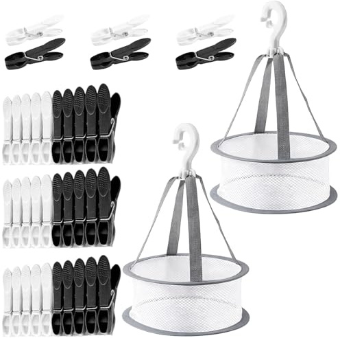 Wäscheklammern Korb, 2 Körbe Mit 36 Wäscheklammern (18 Schwarz, 18 Weiß), Ideal Für Wäscheleine Und Waschraum, Mini Wäscheklammerns Ohne Abdruck