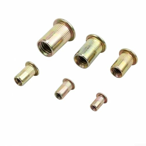 Kit di 150 inserti filettati per dadi e rivetti, set assortito per M10 in acciaio al carbonio zincato con corpo zigrinato a testa piatta