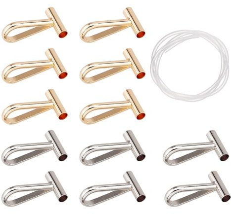 TNKBREEZE 12Pcs 2 Colors Brooch Converters Brass Pin to Pendant Converter Golden and Silver Pin Necklace Adapter with 1 Strand 35cm Silicone Tube Hose for Changing Brooches to Pendants