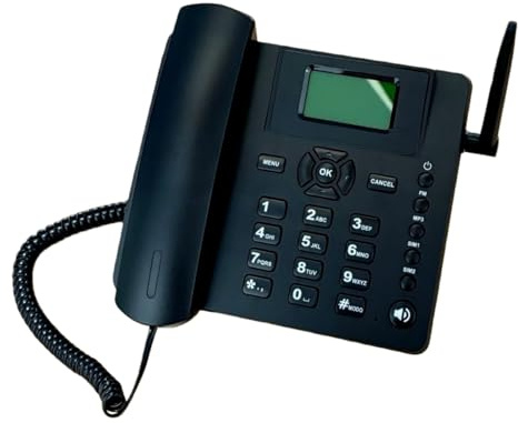 PUSOKEI Telefono da Tavolo Classico GSM Quadband Wireless, Telefono Wireless Fisso Doppia Scheda SIM 2G con Antenna, Radio, Sveglia, per Casa Call Center Ufficio Hotel