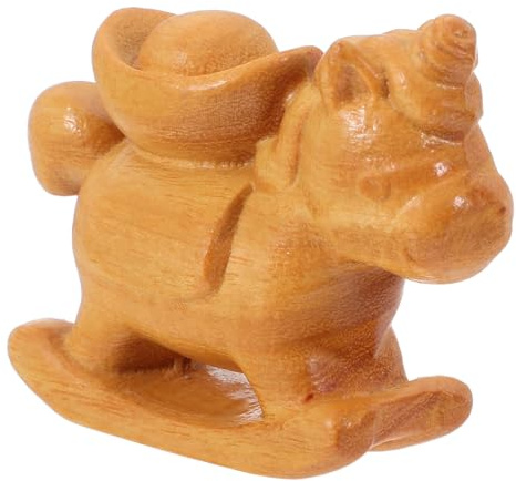 TOYANDONA Figurine de Cheval en Bois Sculptée la Main, Décoration du Zodiaque Chinois 2026, Petite Statue de Cheval Miniature Dorée pour Bureau et Maison, Présent Nouvel an Chinois