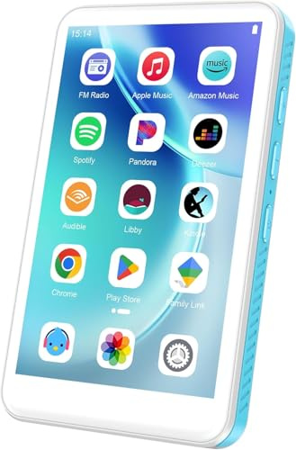 SWOFY 32GB MP3 Player mit Bluetooth und WLAN，D08 Android 13 MP3 Player, 4 Zoll Touchscreen, Bluetooth, WiFi, unterstützt Spotify, Audible, Play Store und FM Radio，Erweiterung bis zu 1TB