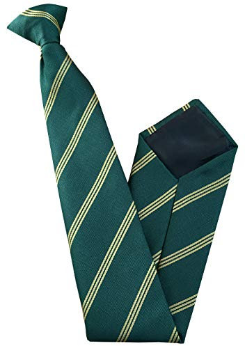 Corbata de clip para hombre, color verde botella con triple rayas doradas, Verde botella, dorado, Clip On Tie Length: 20 inches