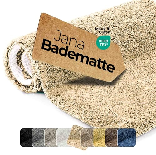 Badematte rutschfest Natur 60 cm Rund - etérea Badteppich Hochflor Shaggy, 2200 g/m² extra flauschig & saugstark, waschbar 30°C, für Fußbodenheizung, Standard 100 by Oeko-TEX