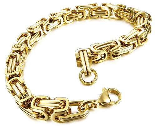 MunkiMix 8mm Königskette Herren Armband Edelstahl Byzantinisch Kette Armband Männer Armbänder Für Damen Jungs (Gold Farbe, 230mm Längen)