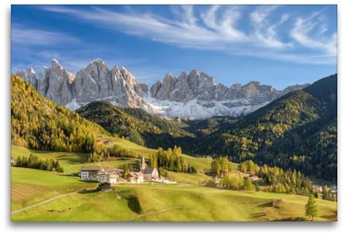 Premium Textil-Leinwand 120 x 80 cm Quer-Format St. Magdalena im Villnösstal in Südtirol | Wandbild, HD-Bild auf Keilrahmen, Fertigbild auf hochwertigem Vlies, Leinwanddruck von Michael Valjak
