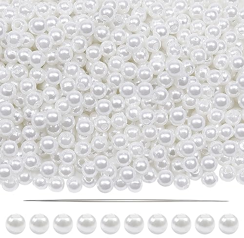 TOAOB 500 Stück Bastelperlen Weiß Perlen 6 mm Acrylperlen mit Loch Runde Perlen zum Auffädeln für DIY Schmuckherstellung Armbänder Halsketten Kleidung Basteln