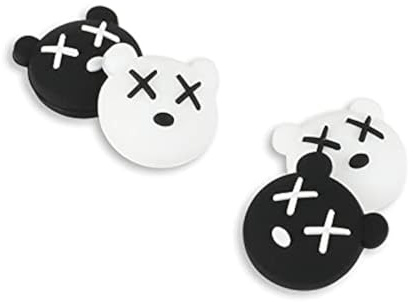 PERFECTSIGHT 4PCS Cute Switch Thumb Grip Caps for Nintendo Switch OLED/Lite Console, 3D Joystick Cap Kawaii Soft Silicone Skin Analog Stick Button Cover for NS Joycon Controller, Black & White Bear