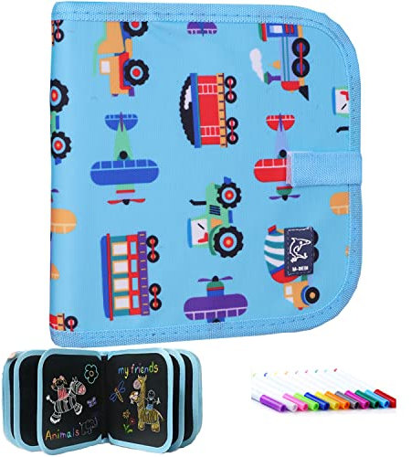 Doodle Board para Nios, Aprende a Escribir Pizarra, Libro Portátil para Bocetos con 12 Lápices de Colores, Borrable y Reutilizable, 14 Páginas