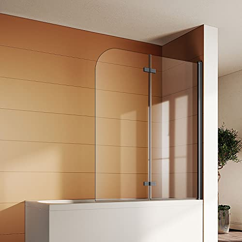 SONNI Duschwand für Badewanne Schwarz NANO-GLAS Badewannenaufsatz 2-teilig faltbar 120x140 cm(BxH) Duschabtrennung Badewanne
