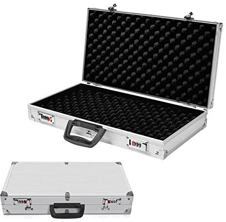 GYMAX Abschließbarer Waffenkoffer mit Schaumstoff, Pistolenkoffer aus Aluminium & ABS, Gewehrkoffer Kurzwaffenkoffer mit Zahlenschloss, für Pistolen, 47 x 25 x 8,3 cm, Silber