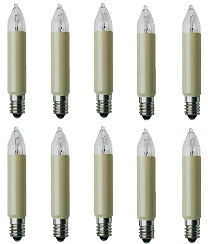 ShuoHui E10 Halogen Kleinschaftkerze 16V AC 3W Ø 11mm, Länge 65mm für INNEN - Ersatzlampe Schwibbogen u. Lichterketten - warmweiß 10 Stück (16, Volt)