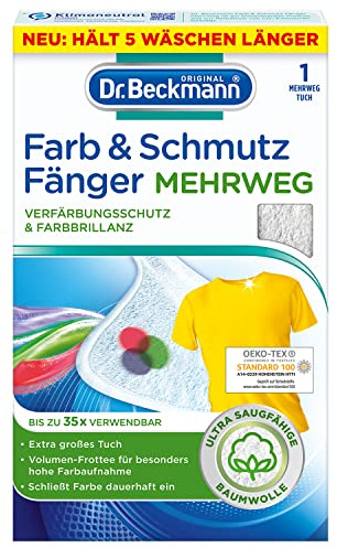 Dr. Beckmann Farb- & Schmutzfänger Mehrwegtuch | 1 Stück | Bis zu 35 Wäschen | Baumwolltuch | Weniger Wäschesortieren | Für gemischte Wäsche