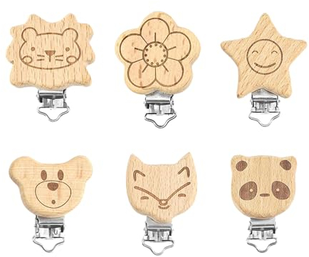 Pinzas Chupete, Clip Madera para Chupete, Clips Madera para Chupete, 6 Piezas Pinzas De Chupete De Madera, Pinza para Chupete Madera, Chupeteros De Madera, Pinzas Clip Madera para Chupete