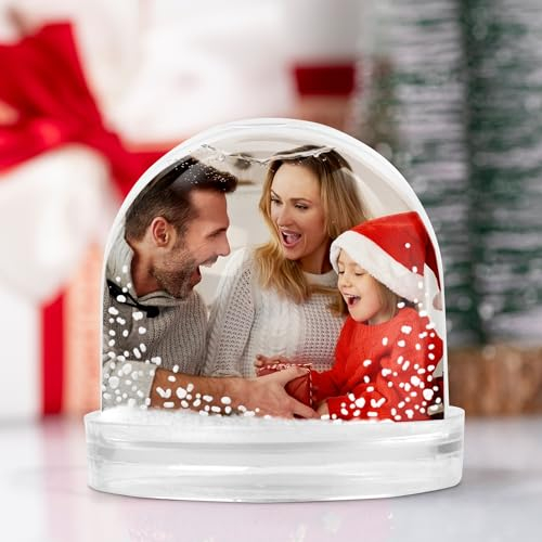 Transparent Gift Bola de Nieve Personalizada con Foto. Globo con Copitos de Nieve para Navidad. Marcos de Fotos Originales. Regalos Personalizados para Familiares, Amigos o Pareja. Decoración Navideña