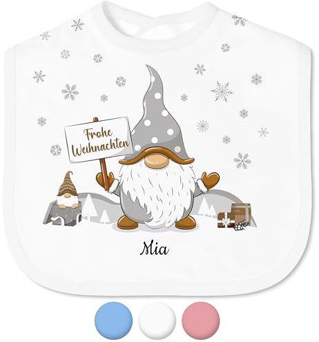 True Statements Babylätzchen „Frohe Weihnachten“ mit Namen personalisiert für Mädchen & Jungen - mit Klettverschluss – Wichtel Spucktuch Kinderlätzchen – Geschenk Weihnachten (Saum Weiß)