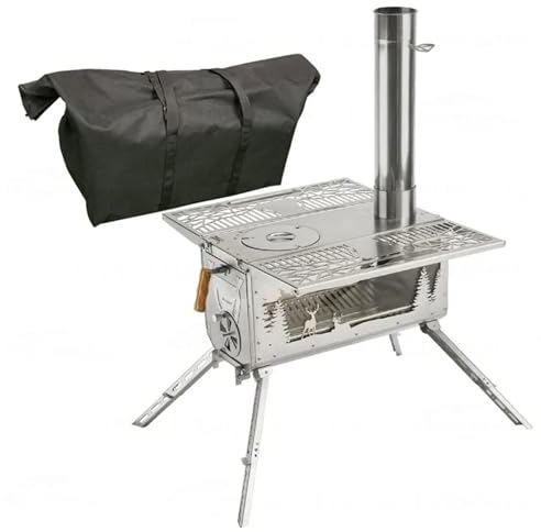 SUYUDD Portable Camping Stove Wood Burning, Stainless Steel Folding Backpacking Wood Stove with Carrying Bag for Camping Heating, Ice-fishing, Cookout, Hiking, Travel