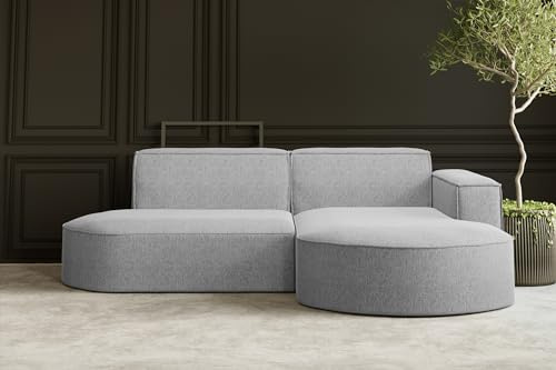 Kaiser Möbel - Ecksofa mit Wohnlandschaft, Eckcouch L-Form, Sofa 3-sitzer, Polstersofa, Bequemes Couch mit Ottomane für Wohnzimmer, Relaxsofa, Lounge-Set, Verita Stoff, Modena Studio, Grau, Rechts