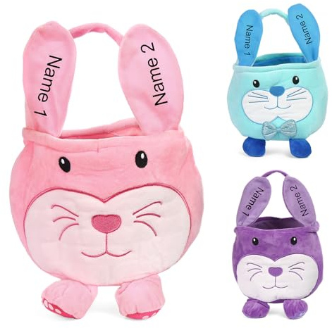 Wamantic Osterkorb – personalisierbarer Osterkorb mit Namen für Kinder – Osterhasen-Dekorationen – Oster-Geschenktüte für Jungen Mädchen (Farbe-1)