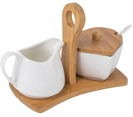 Jarsense Set di zuccheriera e lattiera in ceramica, zuccheriera con coperchio e brocca per panna con cucchiaio, brocca per latte e caffè, set da portata con vassoio, per latte e caffè in casa