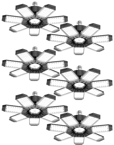 HAPYLUMI Luz de Techo LED 200W, 6 Piezas 20000LM Lámpara Deformable Con 7+1 Paneles Ajustables E27/E26 6500K Iluminación de Taller Industrial Para Garaje, Almacén, Sótano