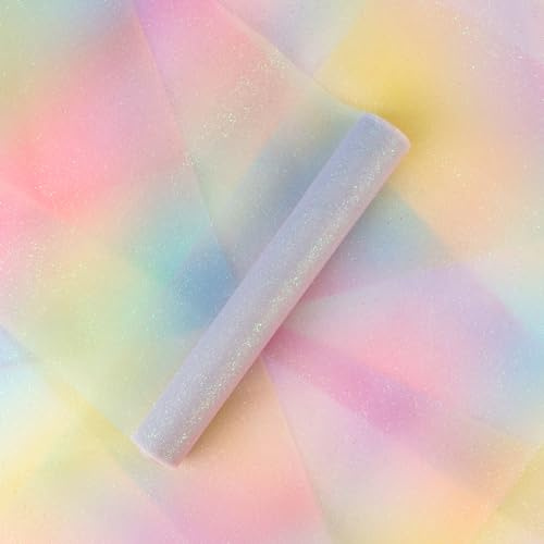 BETESSIN Tischläufer Regenbogen Glitzer - Tüllstoff 30cm x 9m - Schultüte Stoff für Mädchen - Tüllband für Geburtstage, DIY Projekte und Märchenpartys