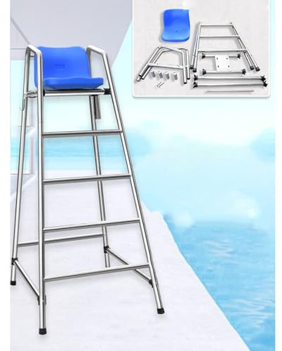 Chaises de sauveteurs de 47in 59in 71in High Pool Deck Lifeguard Chairs, Acier inoxydable 304 très résistant Chaise de sauvetage surélevée, pour piscine extérieure, patio, plage, lac, parc pour enfant