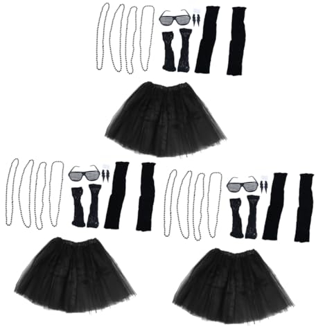 SHERCHPRY 18stücke Jahre Damen Cosplay Set Teiliges Outfit Mit Tutu Rock Neon-accessoires Fischernetz-handschuhen Für Retro-partys Und Karneval Schwarz