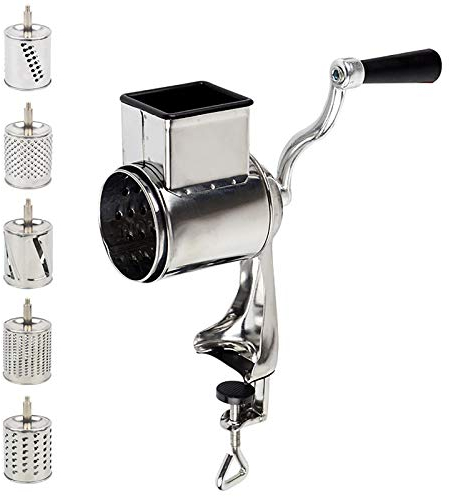 Käsereibe mit Kurbel,Gemüseschneider mit 5 Edelstahl Austauschbaren Trommelklingen,Manuelle Gemüsehobel,Trommelreibe für Gemüse.