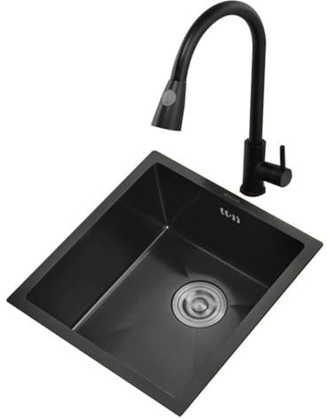 Einzelbecken, Küchen-Unterbauwaschbecken, kleines Spülbecken, Balkon, Edelstahl, Gemüsewaschbecken, Poolbar, Geschirrspülen, Einzelbecken, leicht zu reinigen (Farbe: Schwarz, Größe: 42 x 35